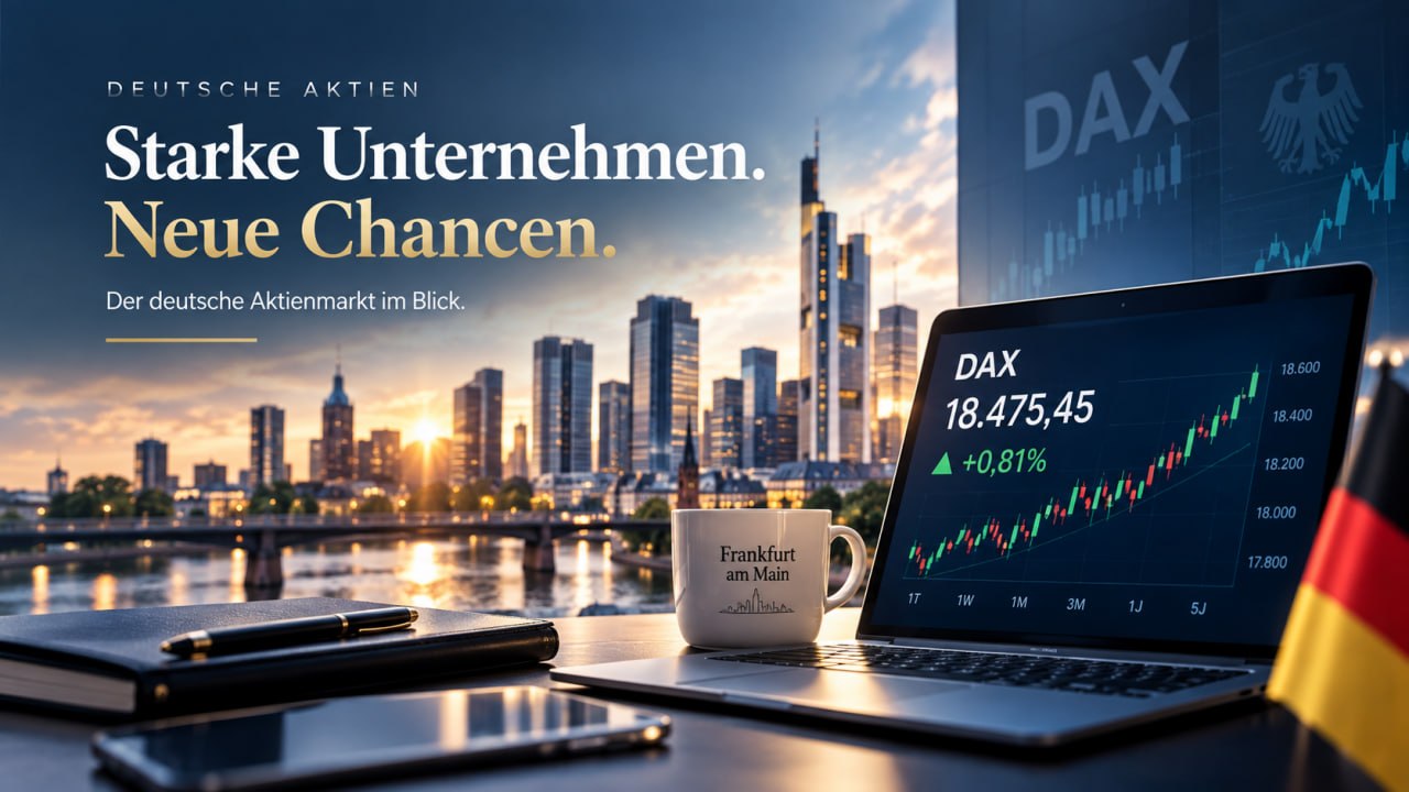 Deutscher Aktienmarkt und Frankfurt Skyline